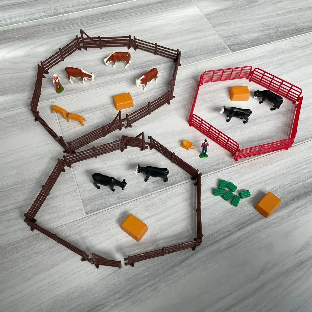 ERTL Farm Country Plastic Toy Set Ranch Play Farmer Cow Fence Cowboy Hay Cattle